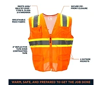 RefrigiWear Big & Tall Hi Vis Orange Safety Work Vest