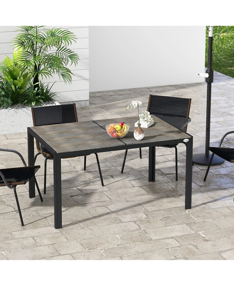 Outsunny Outdoor Dining Table for 6, Aluminum Rectangular Patio Table, Gray