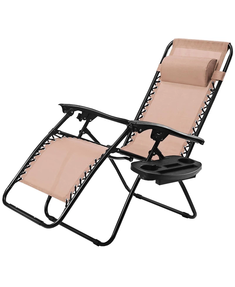 Slickblue Outdoor Folding Zero Gravity Reclining Lounge Chair with Utility Tray