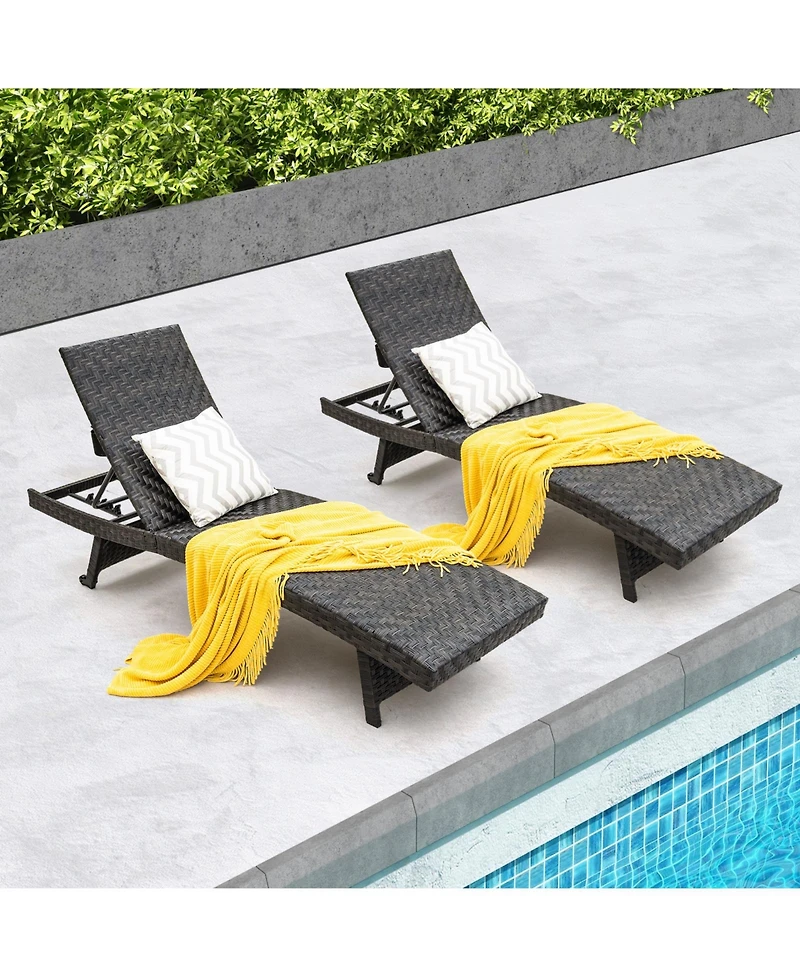 Slickblue Folding Padded Rattan Patio Chaise Lounge with Adjustable Backrest and Quick Dry Foam