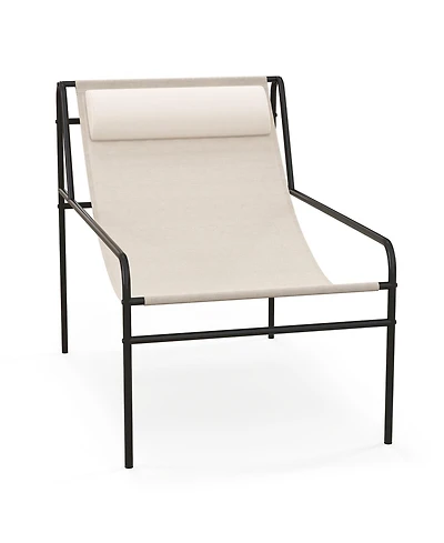 Slickblue Patio Sling Lounge Chair with Removable Headrest Pillow and Metal Frame-Beige