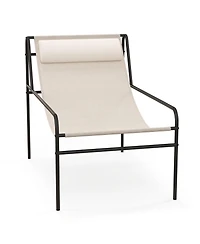 Slickblue Patio Sling Lounge Chair with Removable Headrest Pillow and Metal Frame-Beige