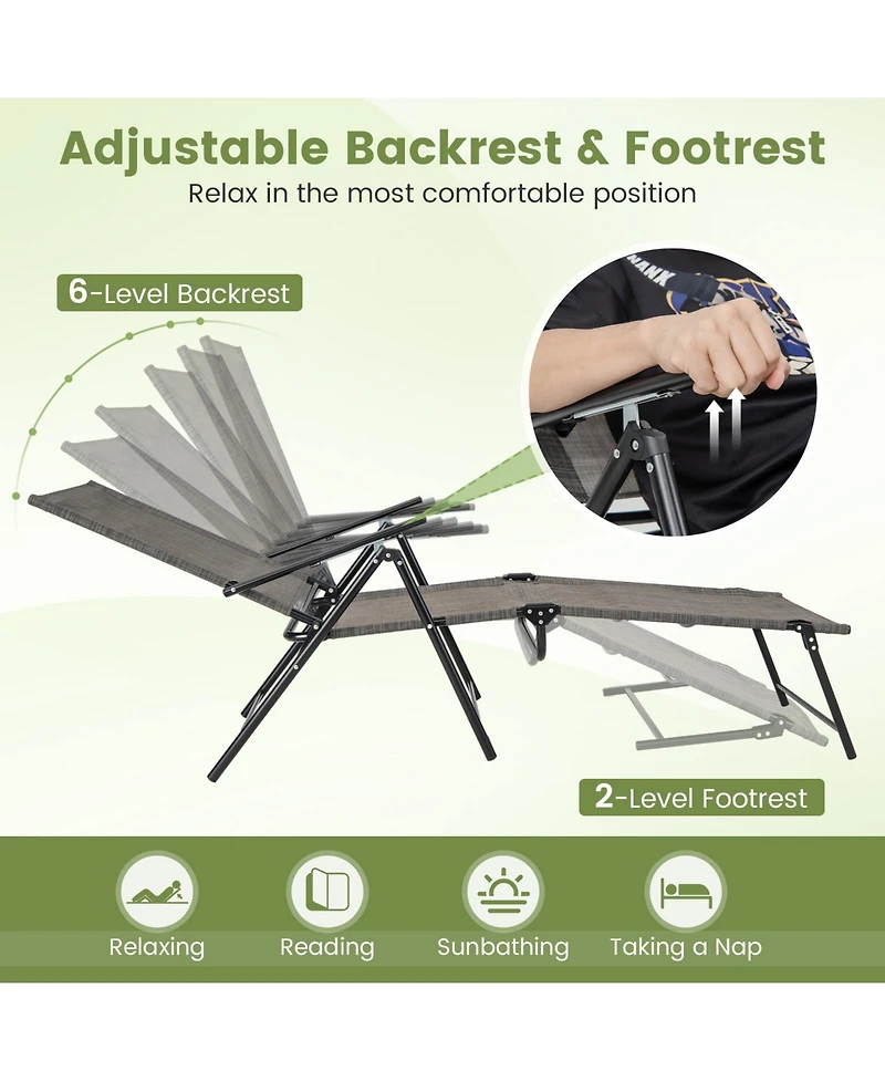 Slickblue 2 Piece Patio Folding Chaise Lounge Chairs Recliner with 6-Level Backrest
