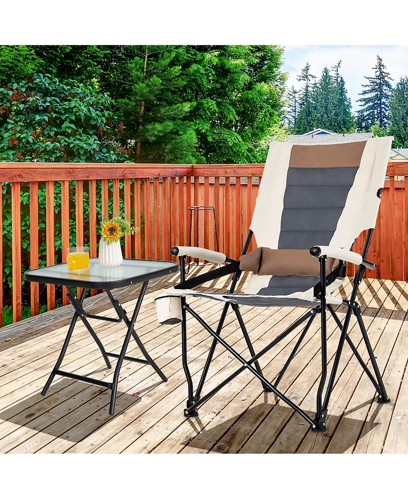 Gymax Camping Folding Chair w/ Cup Holder 330 Lbs Load Capacity for Picnic Camping