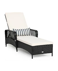 Slickblue Pe Rattan Armrest Chaise Lounge Chair with Adjustable Pillow