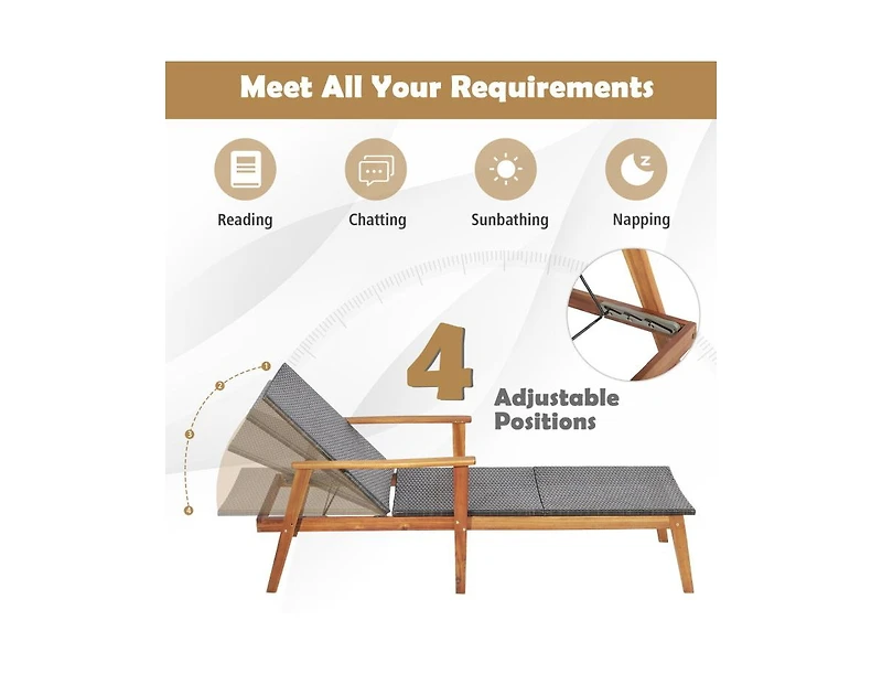 Slickblue Patio Rattan Lounge Chair with 4-Position Adjustable Backrest