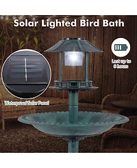 Slickblue Pedestal Bird Bath with Solar Light with Bird Feeder and Flower Planter