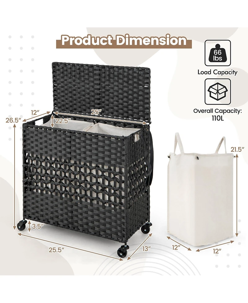 Slickblue 110L 2-Section Laundry Hamper with 2 Removable and Washable Liner Bags