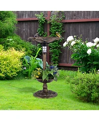 Slickblue Standing Pedestal Birdbath and Feeder Combo with Lotus Leaf Bowl