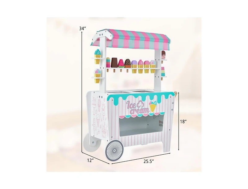 Slickblue Kid's Ice Cream Cart Playset with Display Rack and Accessories