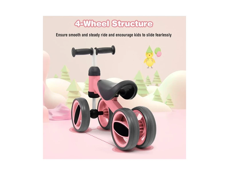 Slickblue 4 Wheels Baby Balance Bike Toy-Pink