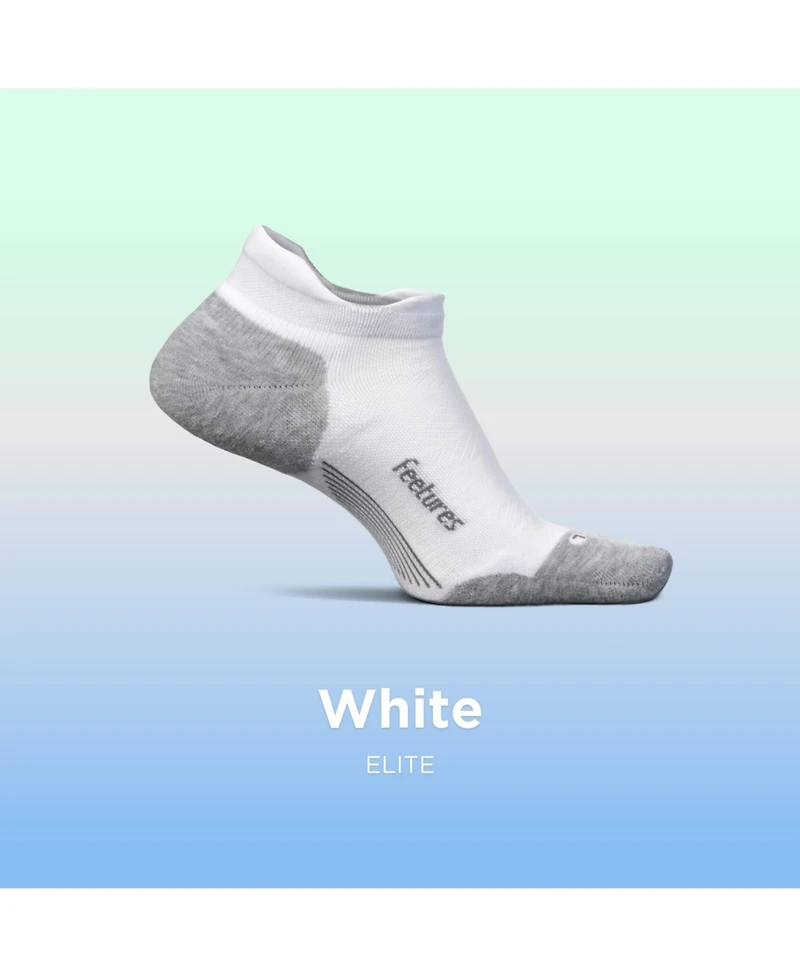 Feetures Men's Elite Max Cushion No Show Tab Ankle Socks - Sport Sock with Targeted Compression - New White