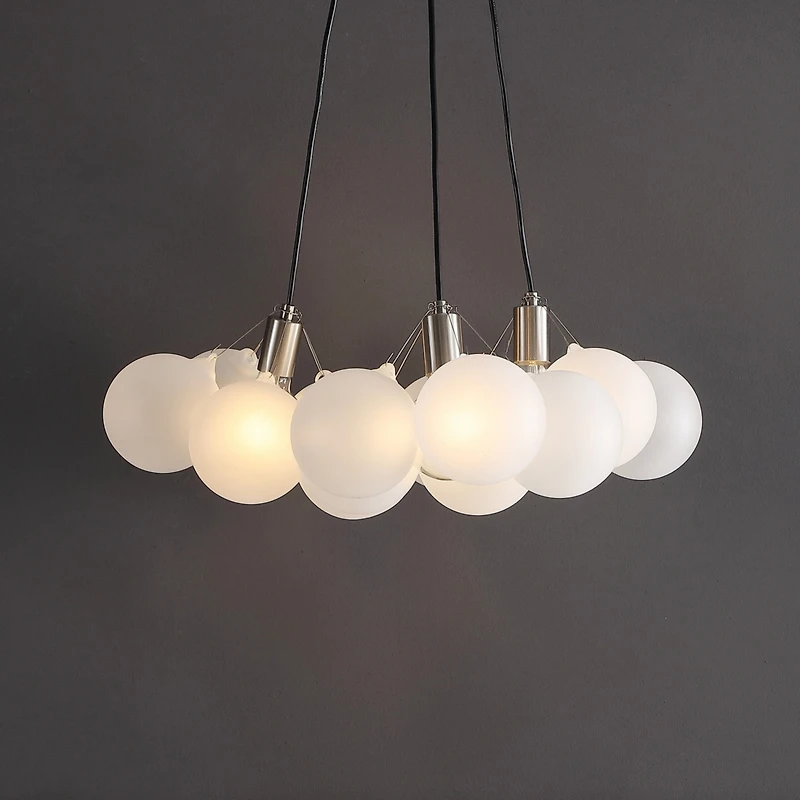 Jonathan Y Aubrey 24" 3-Light Mid-Century Glam Frosted Glass Orb Led Chandelier, White/Brushed Nickel