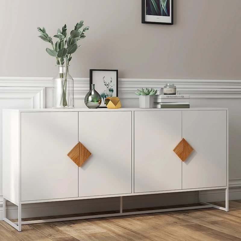 Solid Wood Special Shaped Square Handle Design With 4 Doors And Double Storage Sideboard