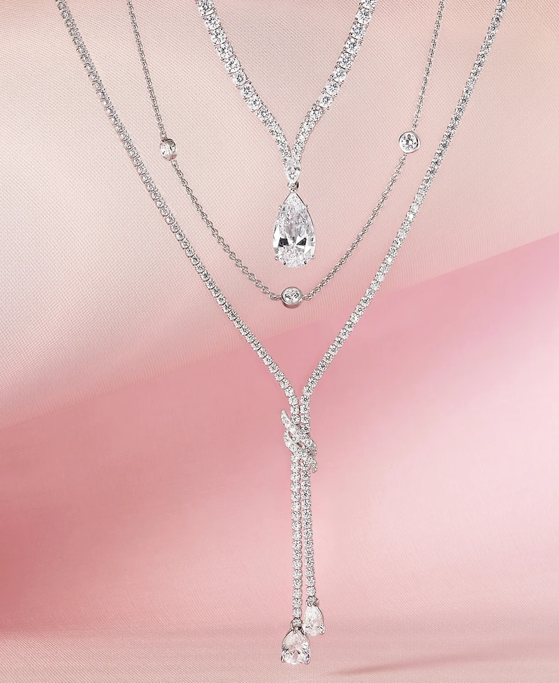 Arabella Cubic Zirconia Pear & Round 18" Fancy Pendant Necklace in Sterling Silver