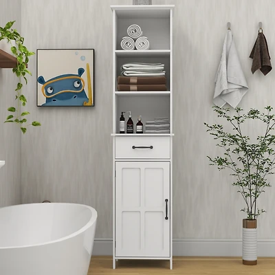 Floor Standing Cabinet With 1 Door And 1 Drawer - White