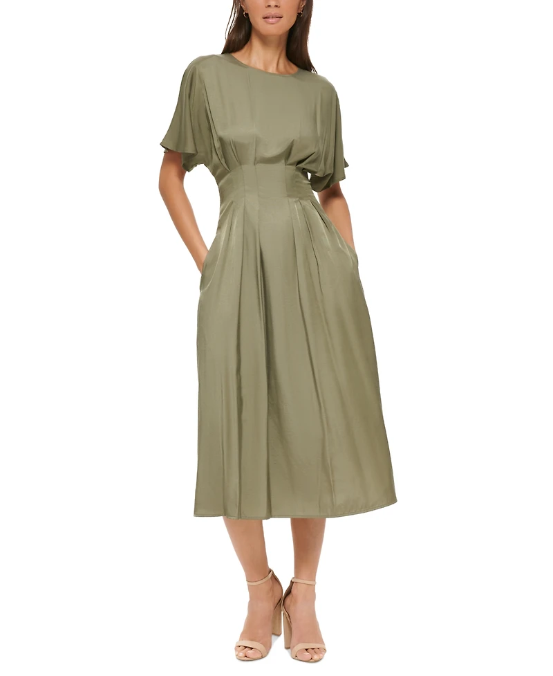 kensie Women's Dolman-Sleeve Cinched-Waist Midi Dress