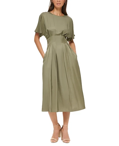 kensie Women's Dolman-Sleeve Cinched-Waist Midi Dress