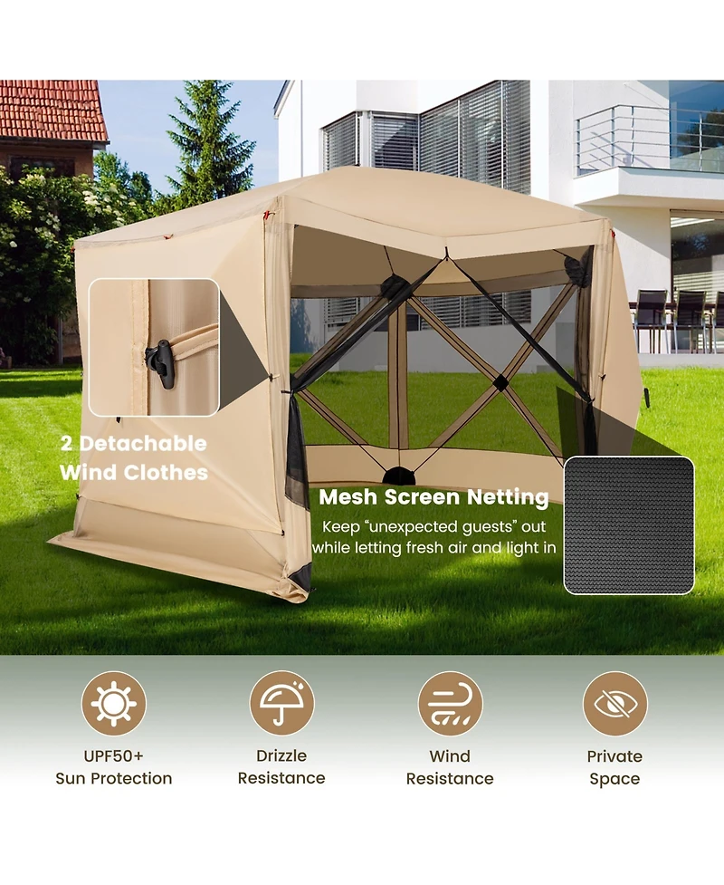 1.5 X 11.5 Ft 6-Sided Pop-up Screen House Tent With 2 Wind Panels for Camping
