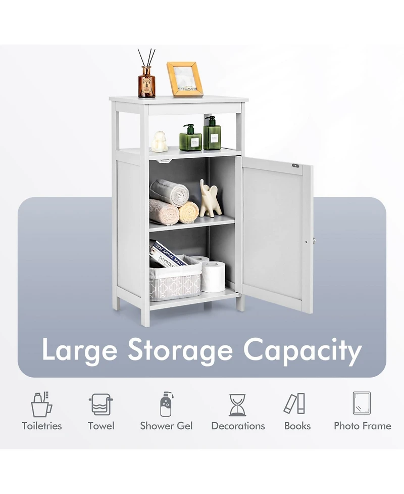 Slickblue Bathroom Wooden Floor Cabinet with Multifunction Storage Rack-Grey