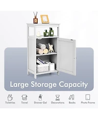 Slickblue Bathroom Wooden Floor Cabinet with Multifunction Storage Rack-Grey