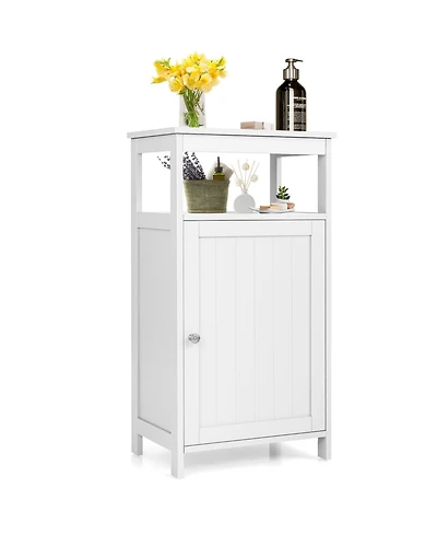 Slickblue Bathroom Wooden Floor Cabinet with Multifunction Storage Rack-Grey