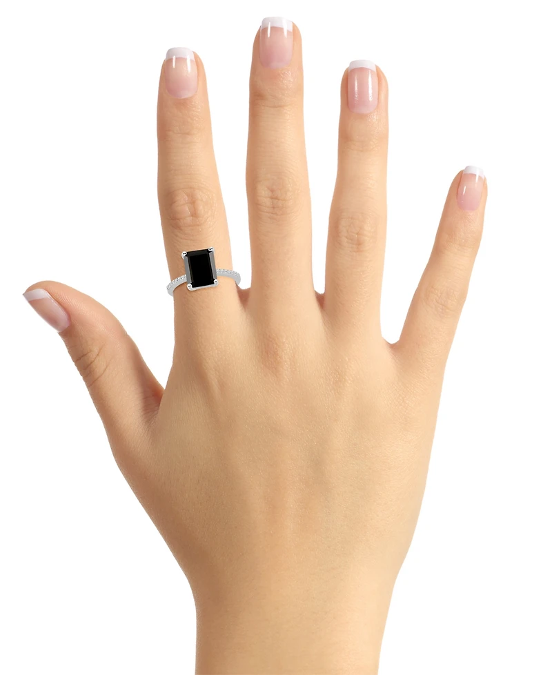 Onyx & Diamond (1/10 ct. t.w.) Emerald-Cut Statement Ring Sterling Silver