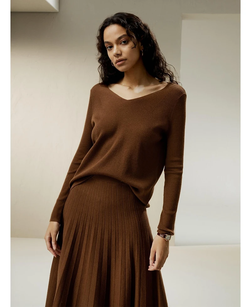 Lilysilk Women's V-neck Ultra-fine Merino Wool Sweater