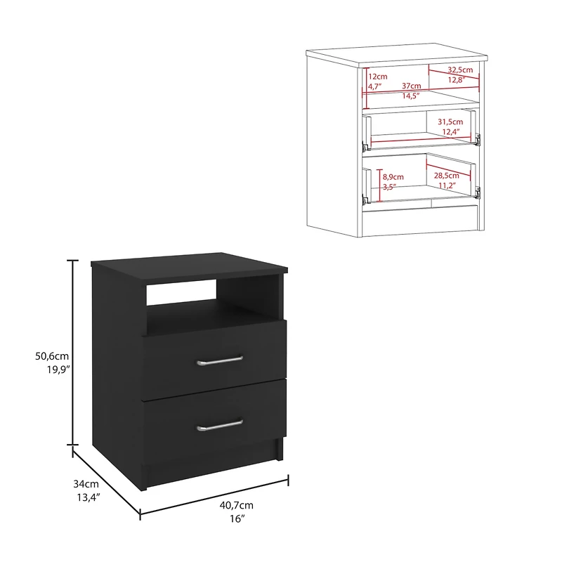Streamdale Napoles Nightstand, Superior Top, Two Drawers, One Shelf - White
