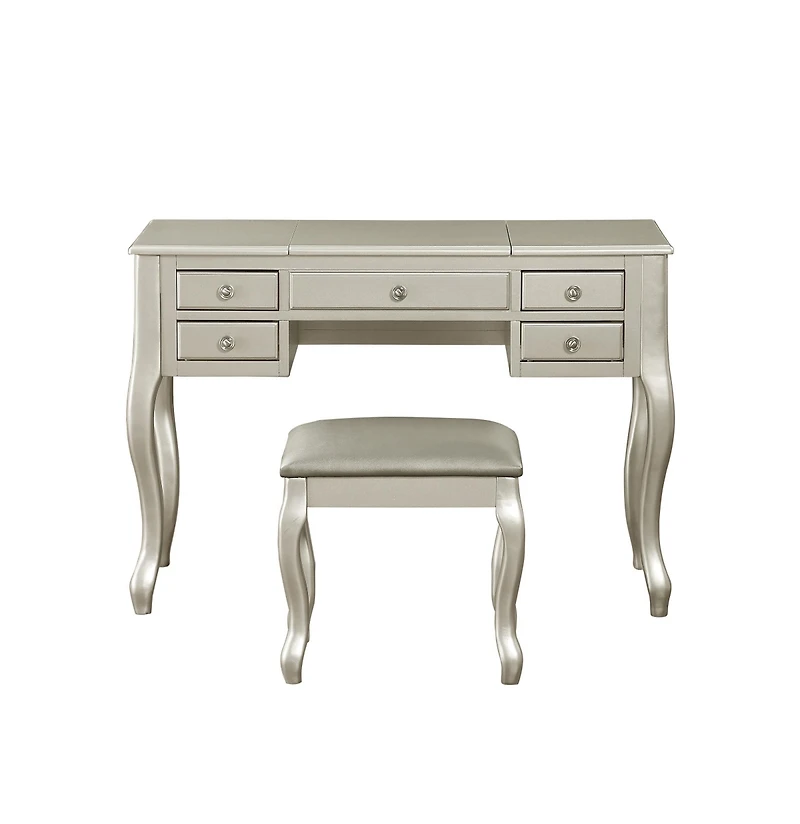 Streamdale Furniture Silver Vanity Set with Unique Legs and Cushion Seat
