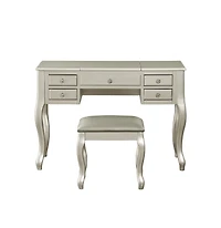 Streamdale Furniture Silver Vanity Set with Unique Legs and Cushion Seat