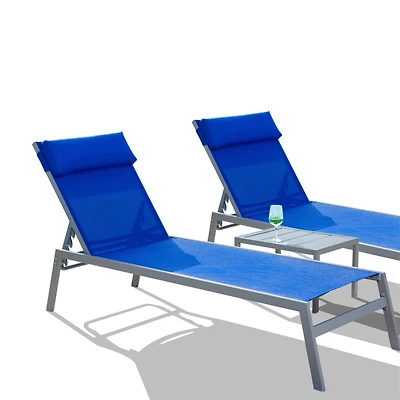 Simplie Fun Blue Patio Chaise Lounge Set with Table