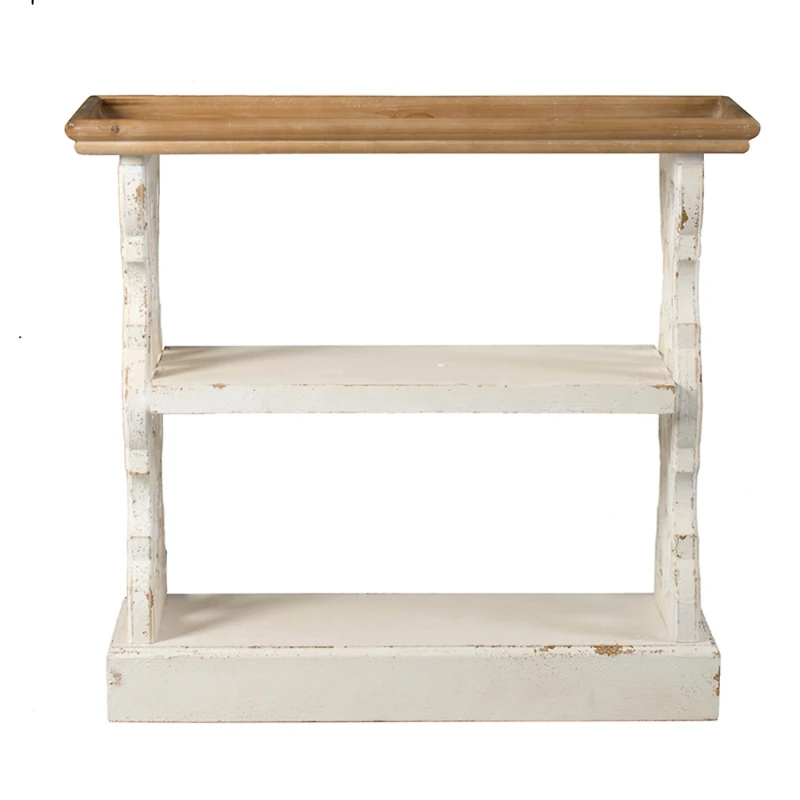 Streamdale Furniture 35.5" X 14" X 32" Distressed White And Natural Wood Shelf Tray, French Country Console Table