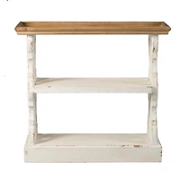 Streamdale Furniture 35.5" X 14" X 32" Distressed White And Natural Wood Shelf Tray, French Country Console Table