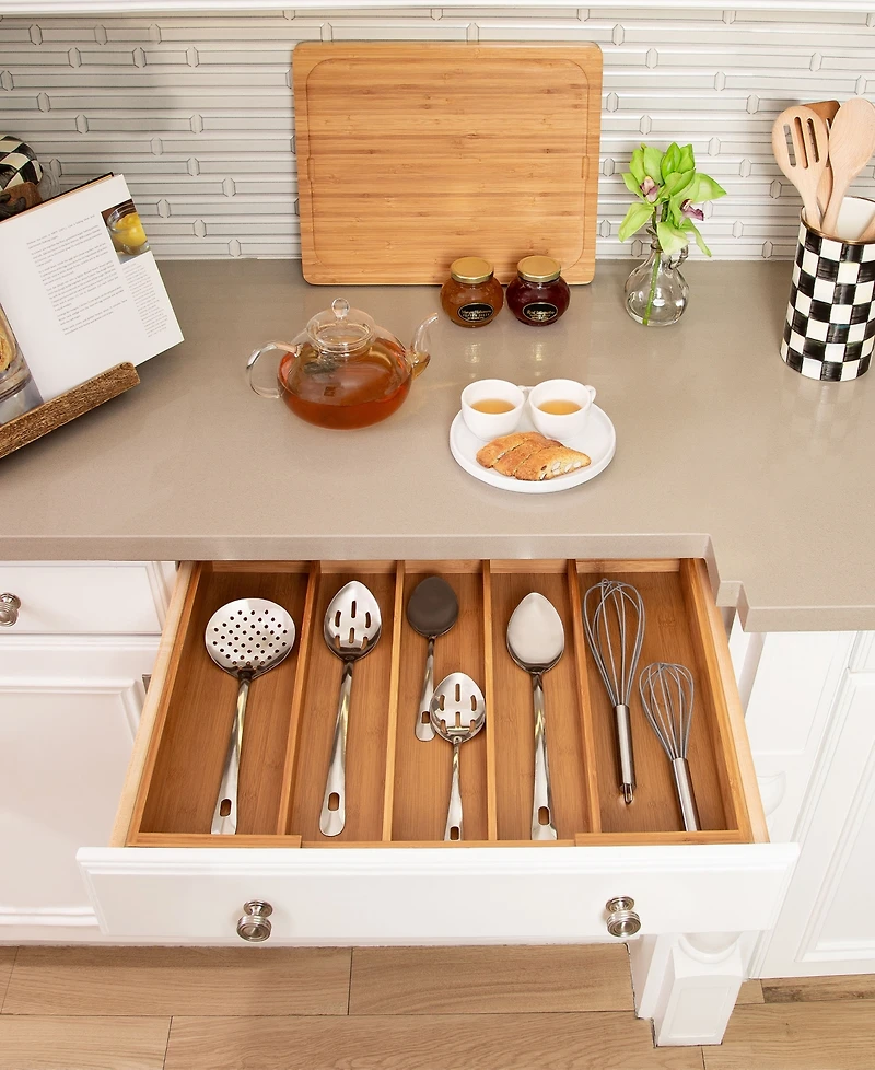 Seville Classics Bamboo Expandable 5 Large Compartment, Cutlery Drawer Tray Organizer