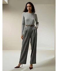 Lilysilk Women's Classic Cable Knit Sweater with Ribbed Edges