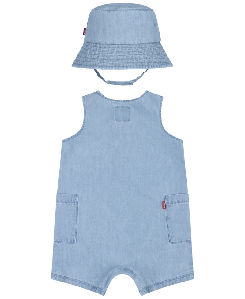 Levi's Baby Boys Denim Romper and Bucket Hat Set