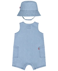 Levi's Baby Boys Denim Romper and Bucket Hat Set