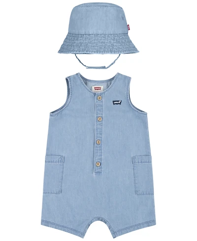 Levi's Baby Boys Denim Romper and Bucket Hat Set