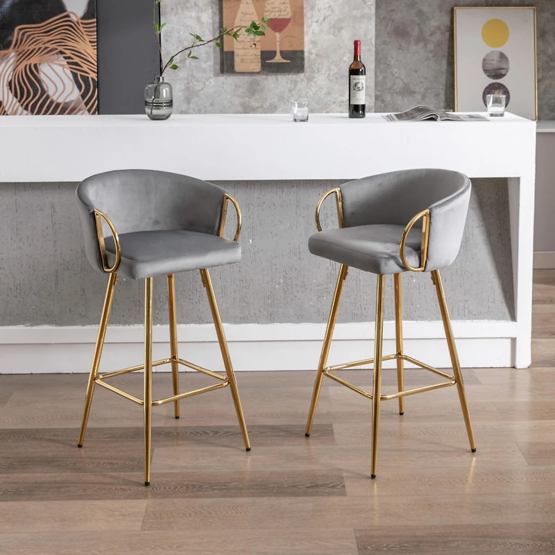 Streamdale 2-Piece 30" Velvet Barstools with Chrome Footrest