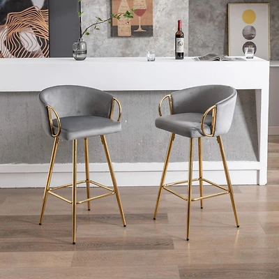 Streamdale 2-Piece 30" Velvet Barstools with Chrome Footrest