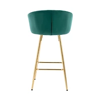 Set of 2 Green Velvet Bar Stools with Chrome Base