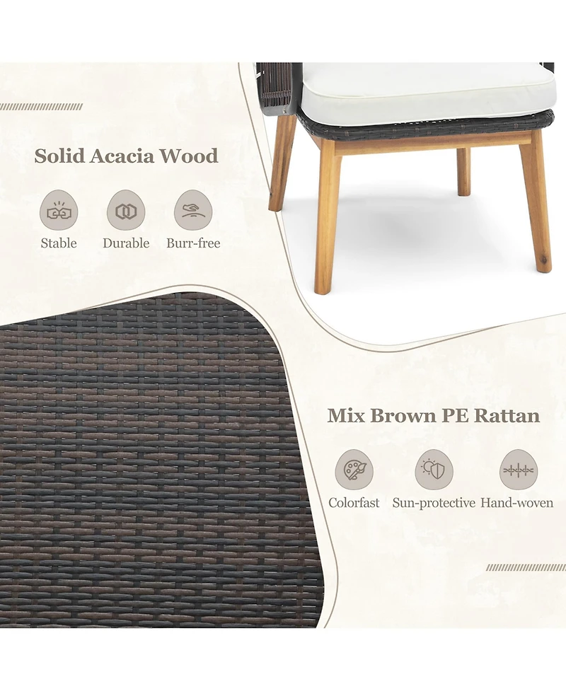 3 Pcs Patio Furniture Set with Cushioned Chairs and Tempered Glass Side Table