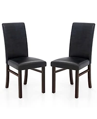 Costway Upholstered Dining Chairs Set of 2 Pu Leather Armless Solid Rubber Wood Legs