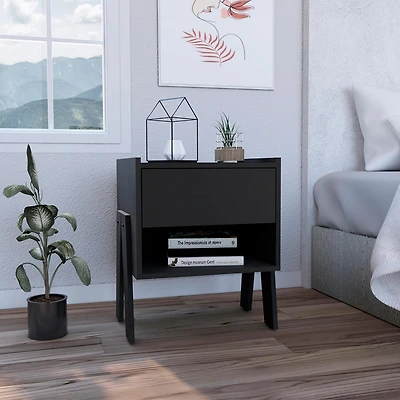 Streamdale Joy Nightstand, Four Legs, One Open Shelf, Drawer - Light Gray