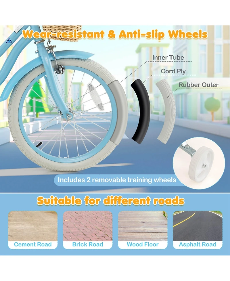 18" Kid's Bike with Training Wheels Adjustable Handlebar Seat Handbrake