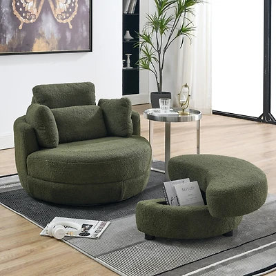 Streamdale 39" Oversized Swivel Chair with Storage Ottoman & Pillows
