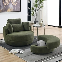 Streamdale 39" Oversized Swivel Chair with Storage Ottoman & Pillows
