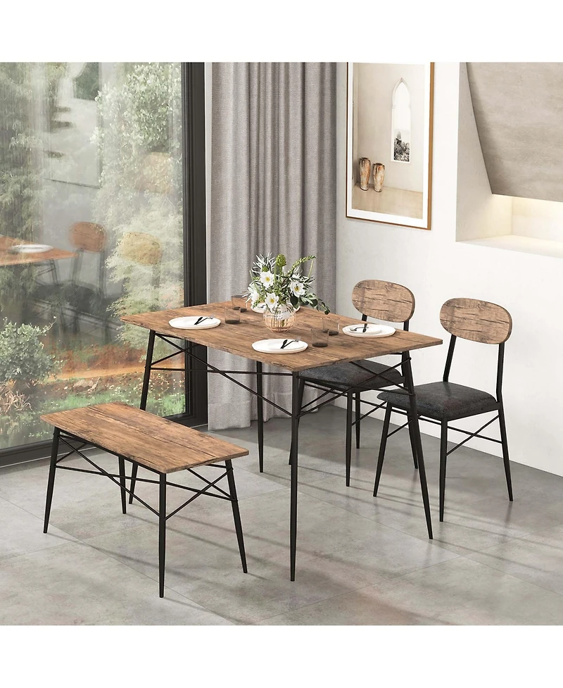 4 Piece Dining Table Set with Bench & 2 Faux Leather Upholstered Chairs for Kitchen