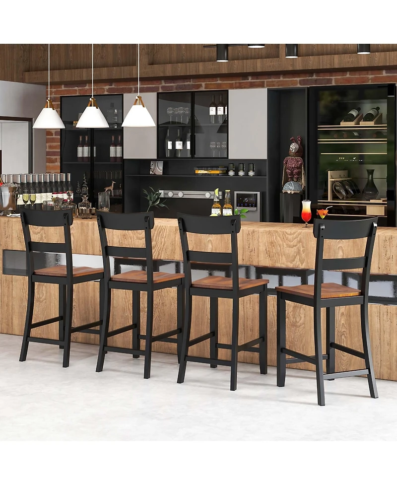 Costway Wooden Bar Stool Set of Chairs with Lvl Rubber Wood Frame, Backrest